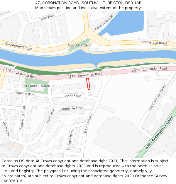 47, CORONATION ROAD, SOUTHVILLE, BRISTOL, BS3 1AR: Location map and indicative extent of plot