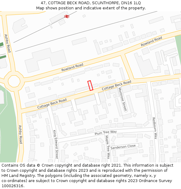 47, COTTAGE BECK ROAD, SCUNTHORPE, DN16 1LQ: Location map and indicative extent of plot