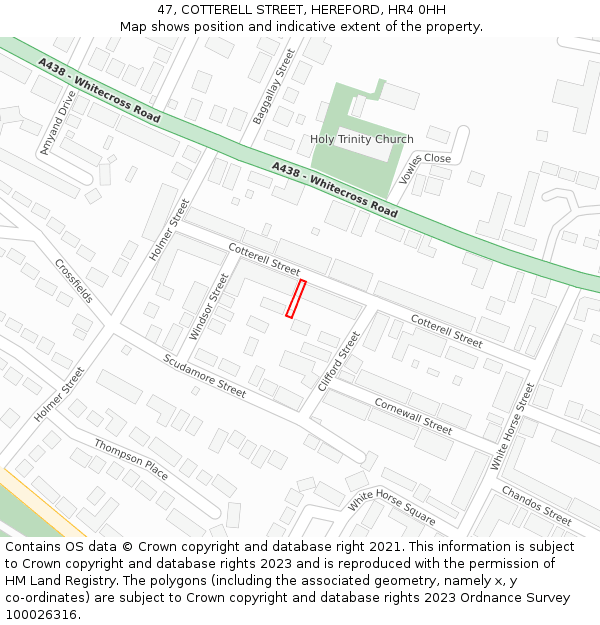 47, COTTERELL STREET, HEREFORD, HR4 0HH: Location map and indicative extent of plot