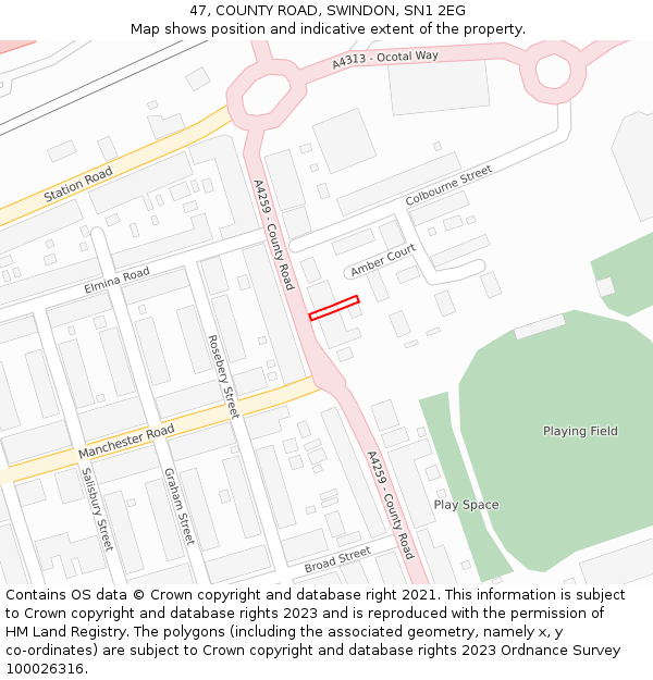 47, COUNTY ROAD, SWINDON, SN1 2EG: Location map and indicative extent of plot