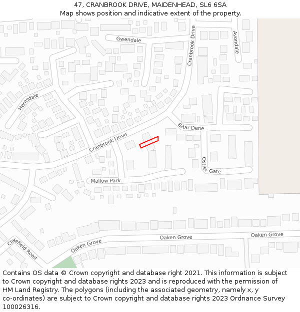 47, CRANBROOK DRIVE, MAIDENHEAD, SL6 6SA: Location map and indicative extent of plot