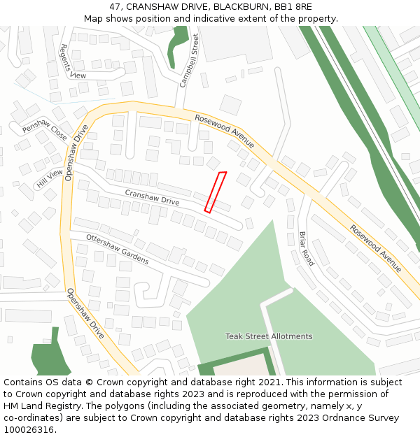 47, CRANSHAW DRIVE, BLACKBURN, BB1 8RE: Location map and indicative extent of plot