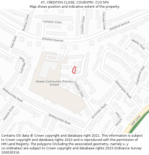 47, CREDITON CLOSE, COVENTRY, CV3 5PX: Location map and indicative extent of plot