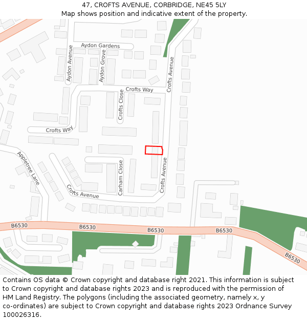 47, CROFTS AVENUE, CORBRIDGE, NE45 5LY: Location map and indicative extent of plot