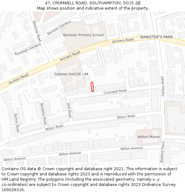 47, CROMWELL ROAD, SOUTHAMPTON, SO15 2JE: Location map and indicative extent of plot