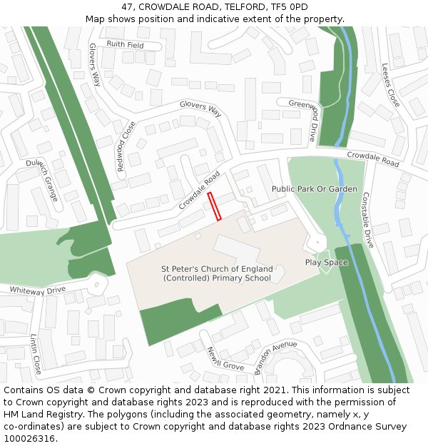 47, CROWDALE ROAD, TELFORD, TF5 0PD: Location map and indicative extent of plot