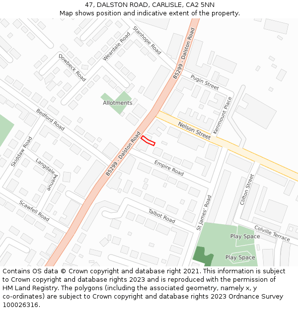 47, DALSTON ROAD, CARLISLE, CA2 5NN: Location map and indicative extent of plot