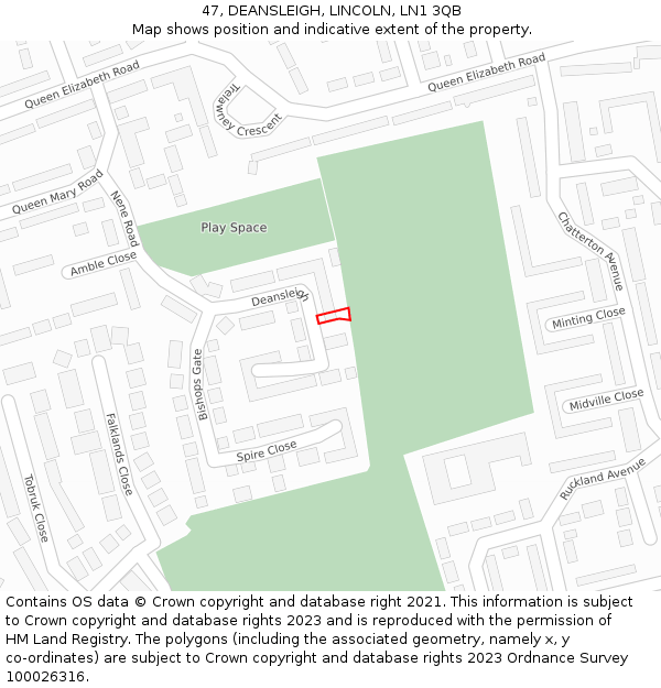47, DEANSLEIGH, LINCOLN, LN1 3QB: Location map and indicative extent of plot