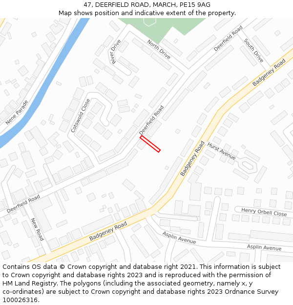 47, DEERFIELD ROAD, MARCH, PE15 9AG: Location map and indicative extent of plot