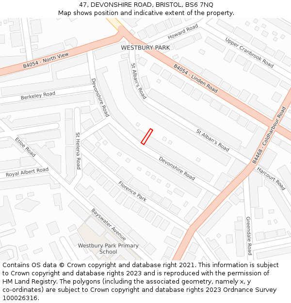 47, DEVONSHIRE ROAD, BRISTOL, BS6 7NQ: Location map and indicative extent of plot