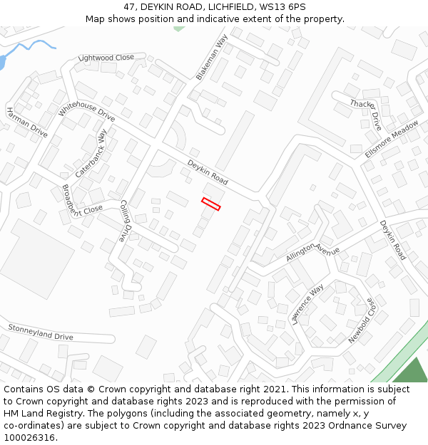 47, DEYKIN ROAD, LICHFIELD, WS13 6PS: Location map and indicative extent of plot