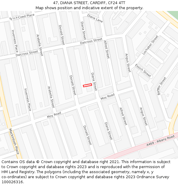 47, DIANA STREET, CARDIFF, CF24 4TT: Location map and indicative extent of plot