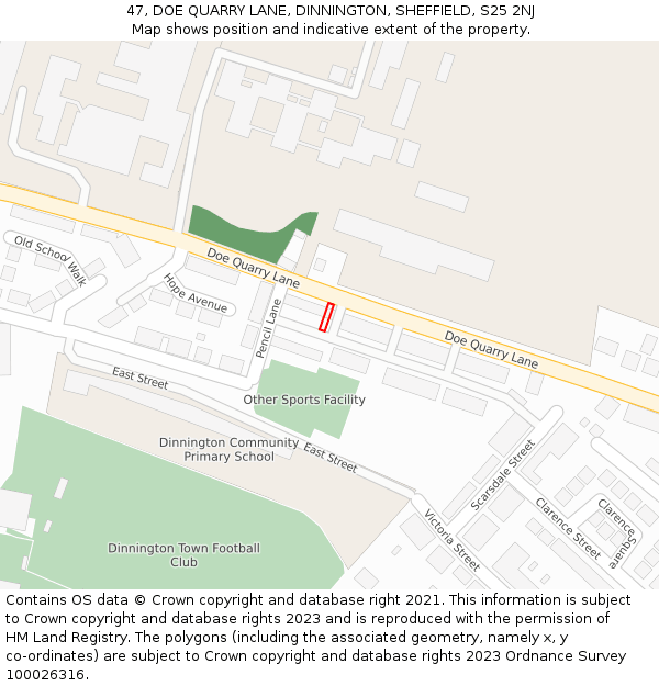 47, DOE QUARRY LANE, DINNINGTON, SHEFFIELD, S25 2NJ: Location map and indicative extent of plot