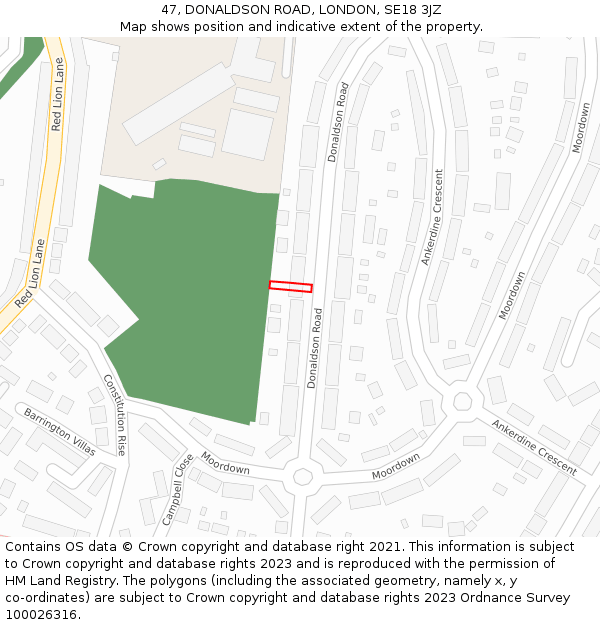 47, DONALDSON ROAD, LONDON, SE18 3JZ: Location map and indicative extent of plot