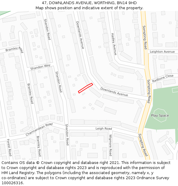 47, DOWNLANDS AVENUE, WORTHING, BN14 9HD: Location map and indicative extent of plot