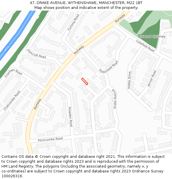 47, DRAKE AVENUE, WYTHENSHAWE, MANCHESTER, M22 1BT: Location map and indicative extent of plot