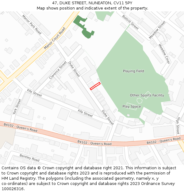 47, DUKE STREET, NUNEATON, CV11 5PY: Location map and indicative extent of plot