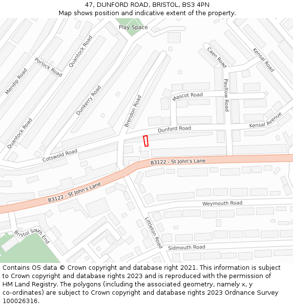47, DUNFORD ROAD, BRISTOL, BS3 4PN: Location map and indicative extent of plot