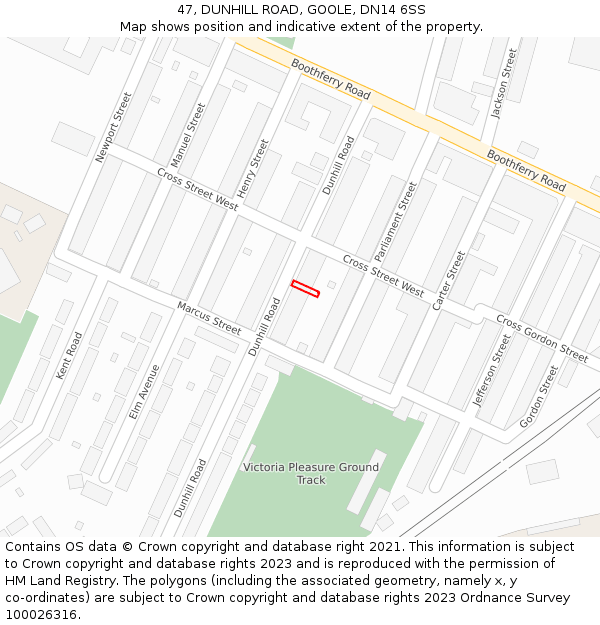47, DUNHILL ROAD, GOOLE, DN14 6SS: Location map and indicative extent of plot