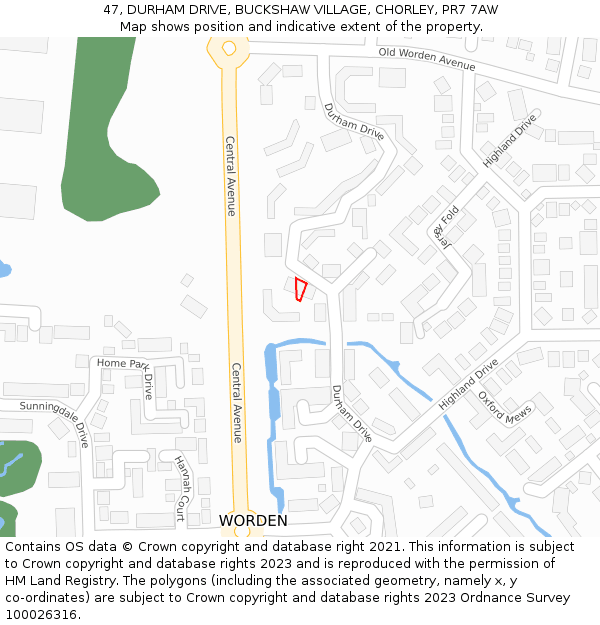 47, DURHAM DRIVE, BUCKSHAW VILLAGE, CHORLEY, PR7 7AW: Location map and indicative extent of plot