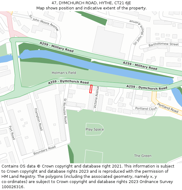 47, DYMCHURCH ROAD, HYTHE, CT21 6JE: Location map and indicative extent of plot