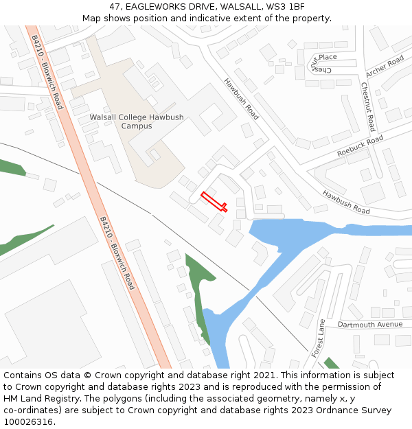 47, EAGLEWORKS DRIVE, WALSALL, WS3 1BF: Location map and indicative extent of plot