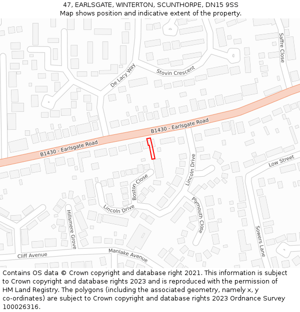 47, EARLSGATE, WINTERTON, SCUNTHORPE, DN15 9SS: Location map and indicative extent of plot