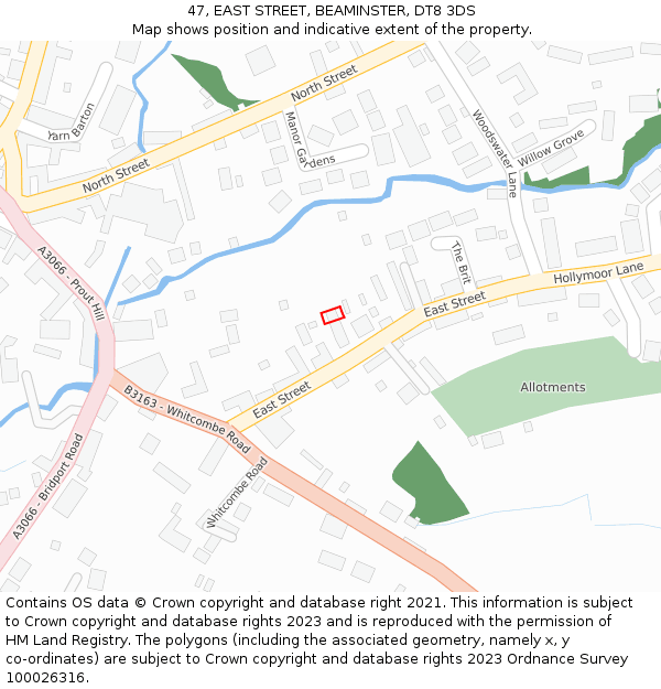 47, EAST STREET, BEAMINSTER, DT8 3DS: Location map and indicative extent of plot