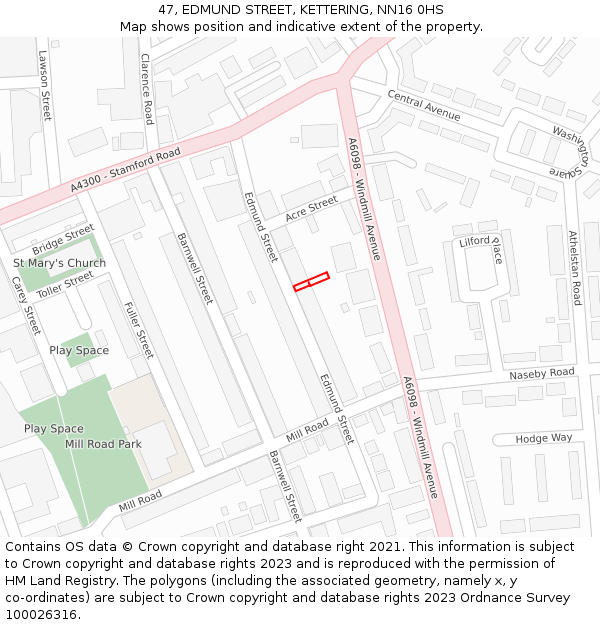 47, EDMUND STREET, KETTERING, NN16 0HS: Location map and indicative extent of plot