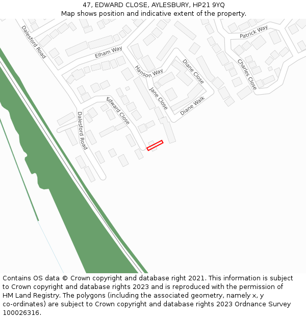 47, EDWARD CLOSE, AYLESBURY, HP21 9YQ: Location map and indicative extent of plot