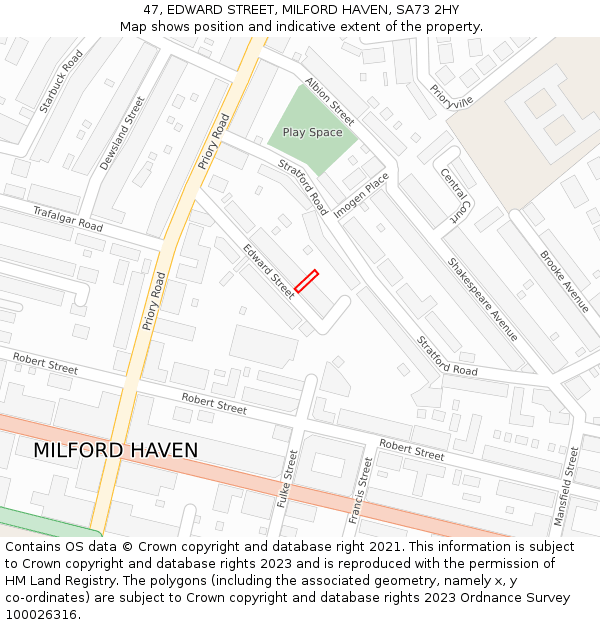 47, EDWARD STREET, MILFORD HAVEN, SA73 2HY: Location map and indicative extent of plot