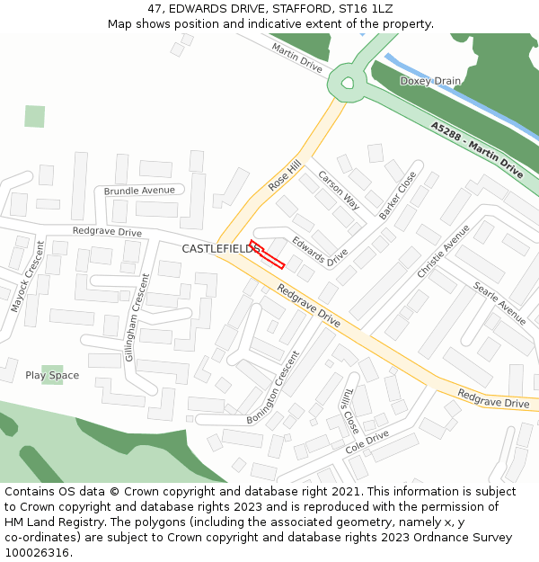 47, EDWARDS DRIVE, STAFFORD, ST16 1LZ: Location map and indicative extent of plot
