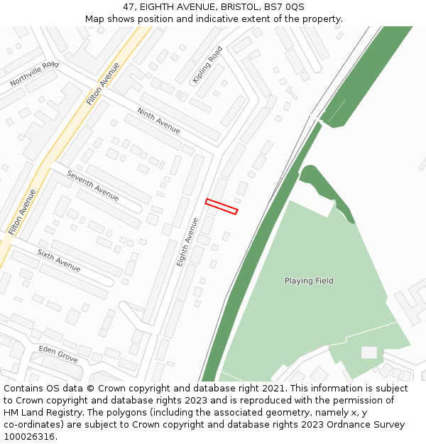 47, EIGHTH AVENUE, BRISTOL, BS7 0QS: Location map and indicative extent of plot