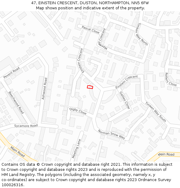 47, EINSTEIN CRESCENT, DUSTON, NORTHAMPTON, NN5 6FW: Location map and indicative extent of plot