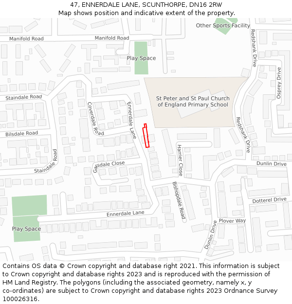 47, ENNERDALE LANE, SCUNTHORPE, DN16 2RW: Location map and indicative extent of plot
