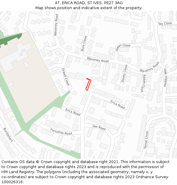 47, ERICA ROAD, ST IVES, PE27 3AG: Location map and indicative extent of plot