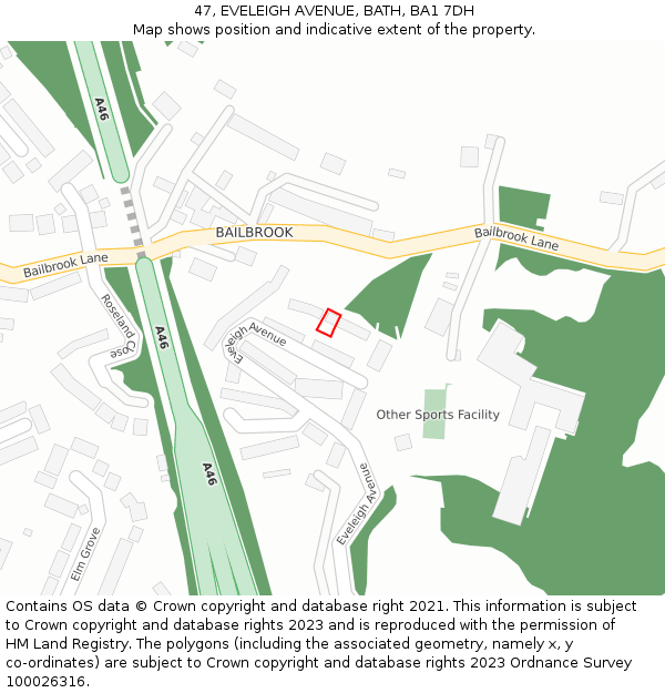 47, EVELEIGH AVENUE, BATH, BA1 7DH: Location map and indicative extent of plot
