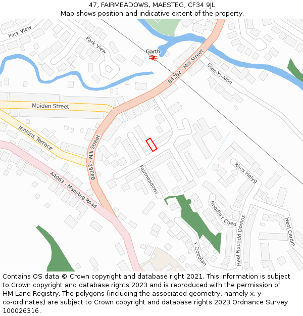 47, FAIRMEADOWS, MAESTEG, CF34 9JL: Location map and indicative extent of plot