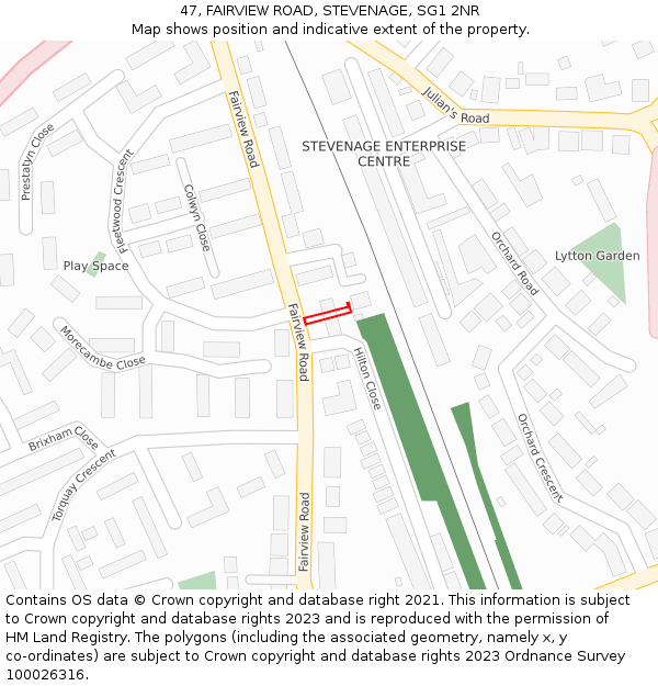 47, FAIRVIEW ROAD, STEVENAGE, SG1 2NR: Location map and indicative extent of plot