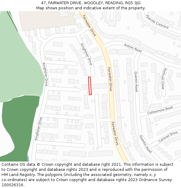 47, FAIRWATER DRIVE, WOODLEY, READING, RG5 3JG: Location map and indicative extent of plot