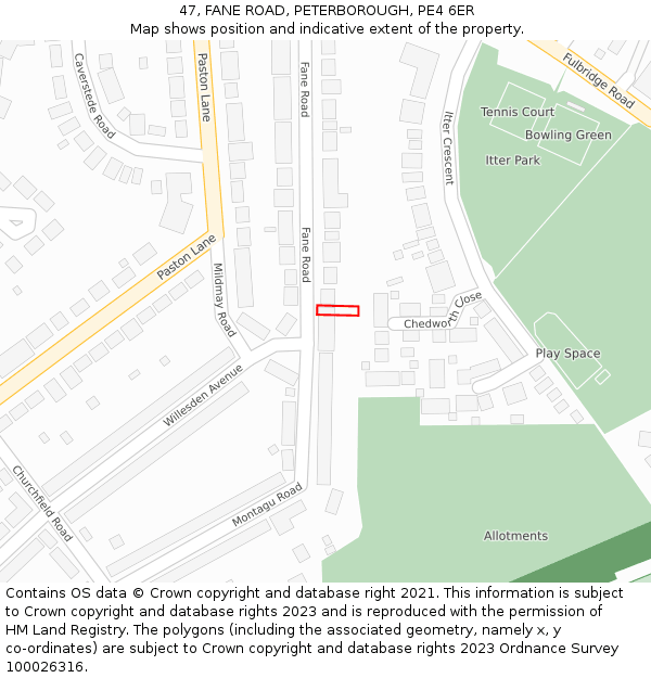 47, FANE ROAD, PETERBOROUGH, PE4 6ER: Location map and indicative extent of plot