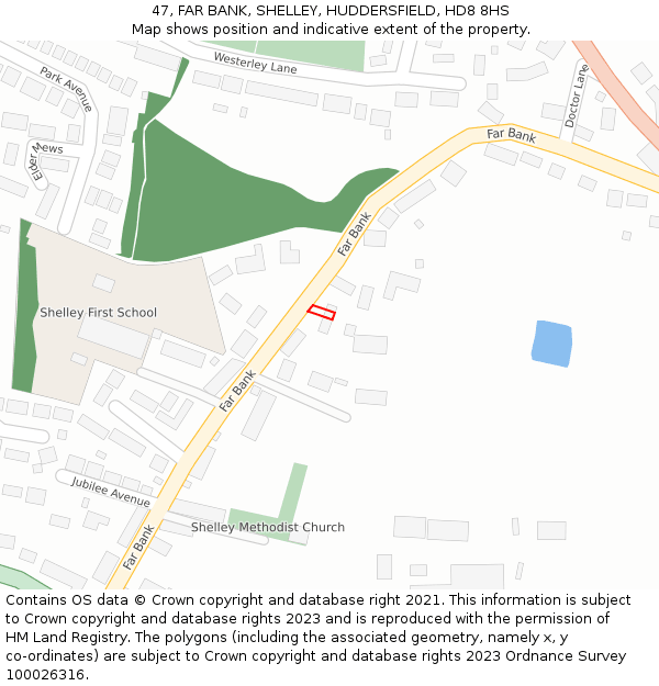 47, FAR BANK, SHELLEY, HUDDERSFIELD, HD8 8HS: Location map and indicative extent of plot