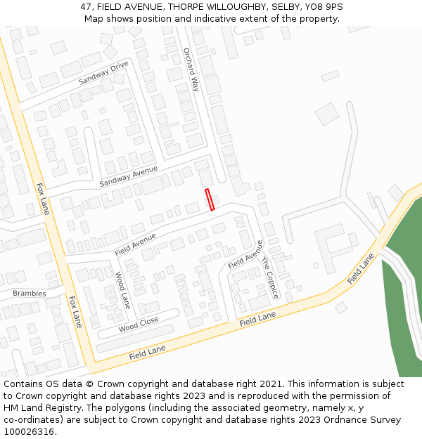 47, FIELD AVENUE, THORPE WILLOUGHBY, SELBY, YO8 9PS: Location map and indicative extent of plot