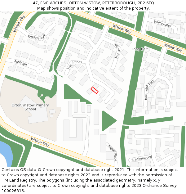 47, FIVE ARCHES, ORTON WISTOW, PETERBOROUGH, PE2 6FQ: Location map and indicative extent of plot