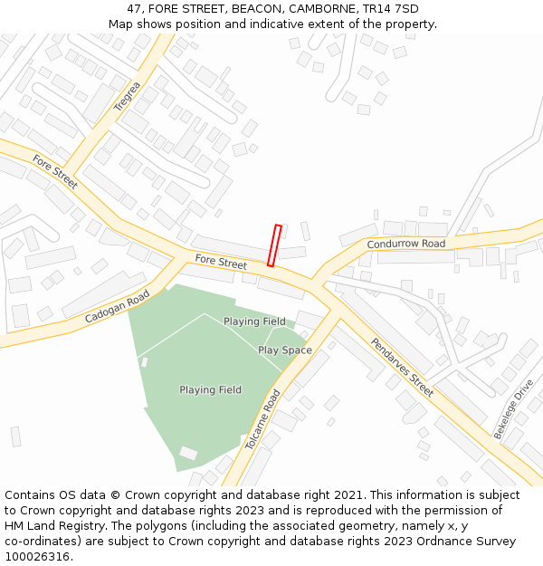 47, FORE STREET, BEACON, CAMBORNE, TR14 7SD: Location map and indicative extent of plot