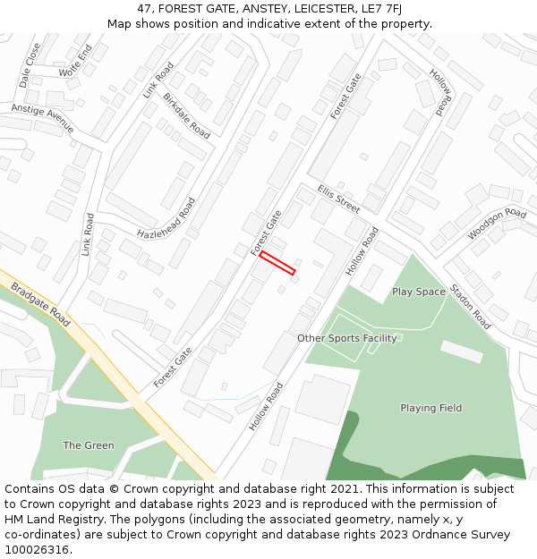 47, FOREST GATE, ANSTEY, LEICESTER, LE7 7FJ: Location map and indicative extent of plot