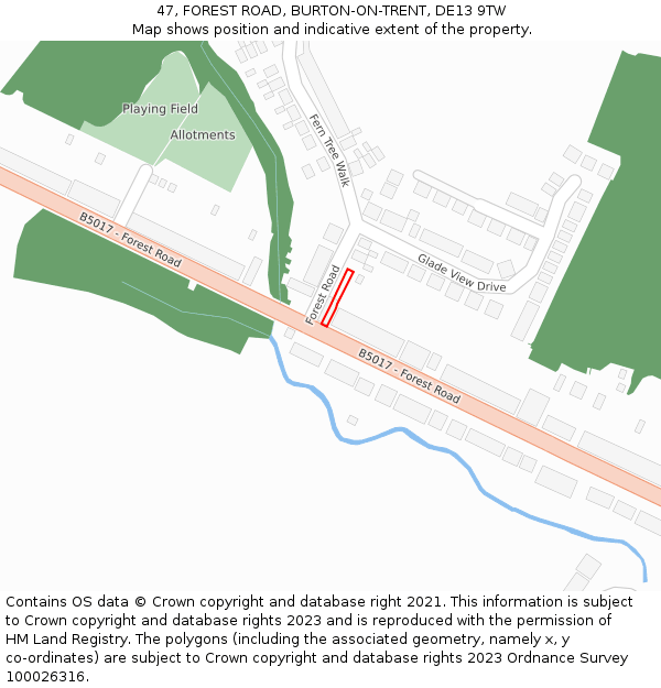 47, FOREST ROAD, BURTON-ON-TRENT, DE13 9TW: Location map and indicative extent of plot