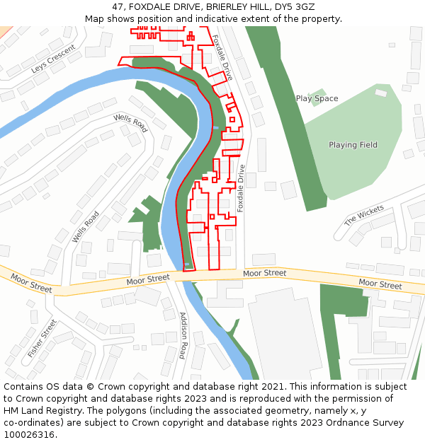 47, FOXDALE DRIVE, BRIERLEY HILL, DY5 3GZ: Location map and indicative extent of plot
