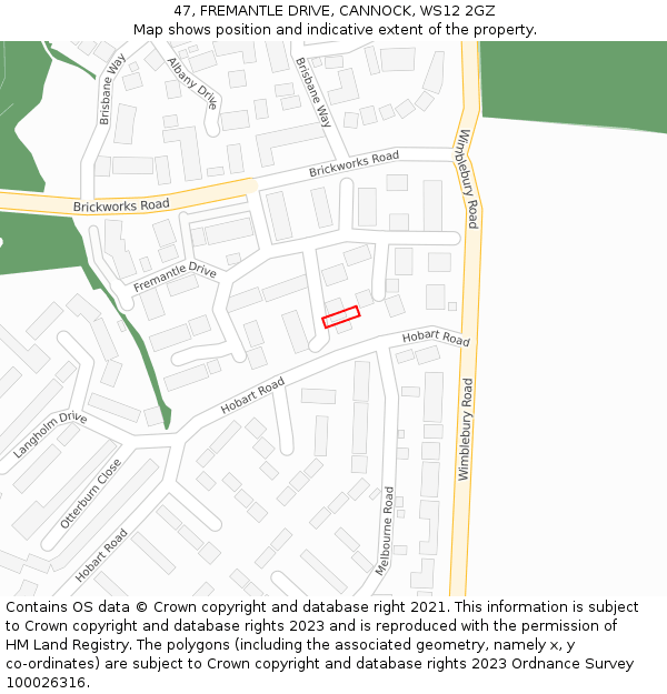 47, FREMANTLE DRIVE, CANNOCK, WS12 2GZ: Location map and indicative extent of plot