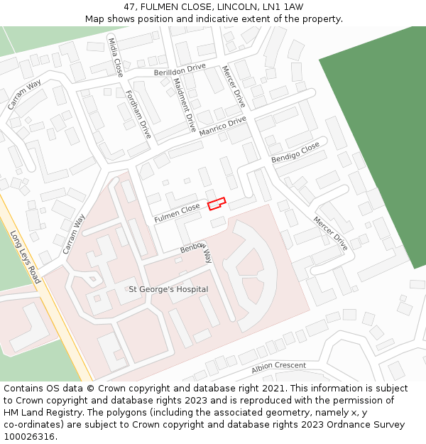 47, FULMEN CLOSE, LINCOLN, LN1 1AW: Location map and indicative extent of plot